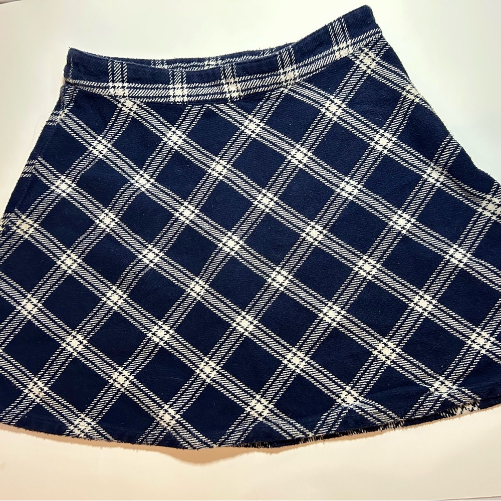 Prince & Fox Navy Blue and White Plaid A-Line Skirt ~ 100% Cotton